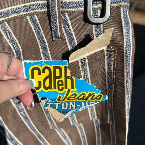 NOS Unisex To Die For 1960s Striped Jeans Capers Flare Bottom Button Front - Picture 8 of 11